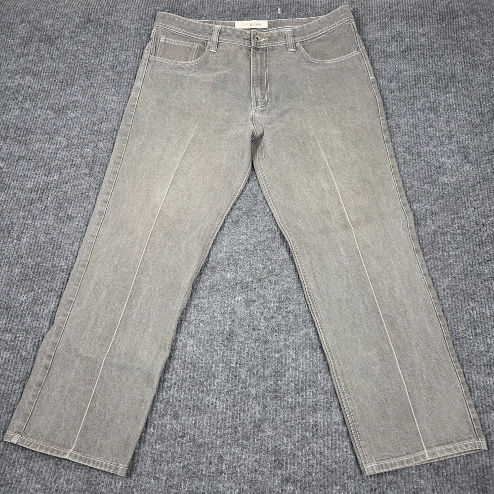 PJ Mark‎ Mens Straight Leg Gray Denim Jeans W42 L32 Faded Wash Contrast Stitch